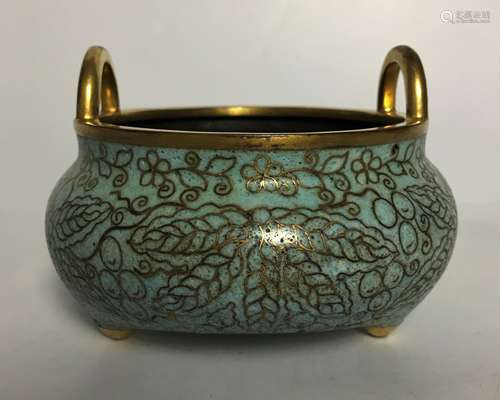 Cloisonne Enameled Gilt Bronze Censer, Jiaqing Mark.