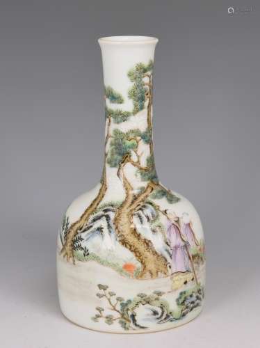 Famille Rose Porcelain 'Figural' Vase With Mark