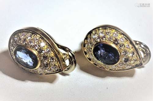 18K YG Sapphire & Diamond Earrings