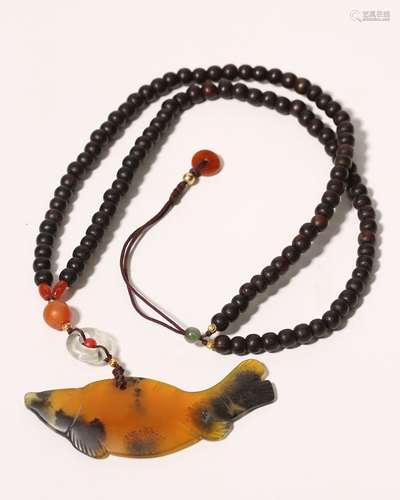 Carved Agate Fish Pendant Necklace