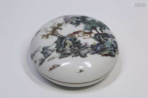 Landscape Scene Painted Porcelain Box With Mark