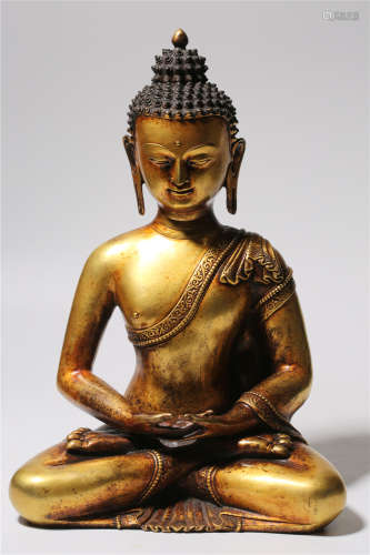 Gilt Bronze Figure Of Shakyamuni With Mark