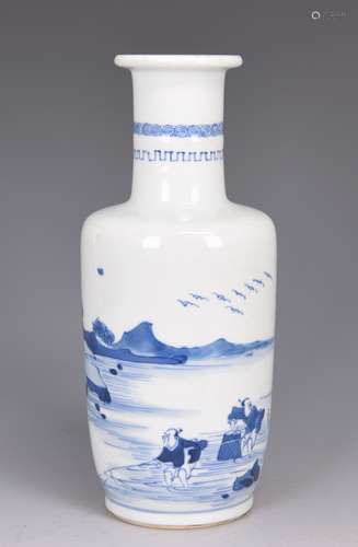 Blue And White Figural Porcelain Vase With Mark