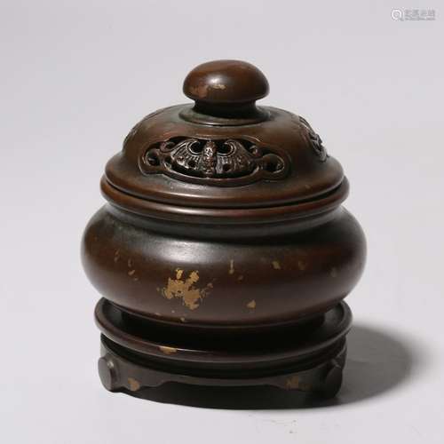 Bronze Gold Splash Covered Censer With Mark