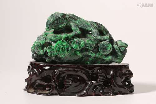 Carved Jadeite Mountain And Iguana