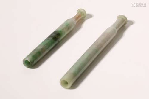 Pair Of Carved Jadeite Cigarette Holder