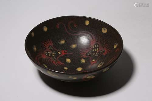 Painted Phoenix Motif Porcelain Bowl