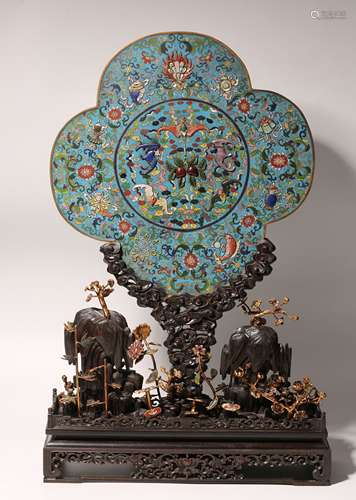 Cloisonne Enamel Lobed Bat Table Screen