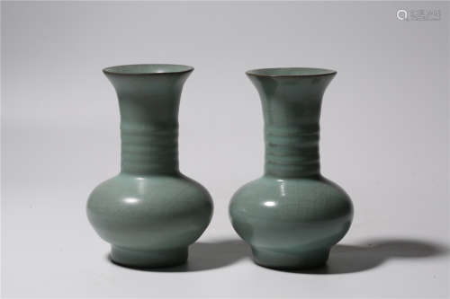 Pair Of LongQuan Celadon Porcelain Vases