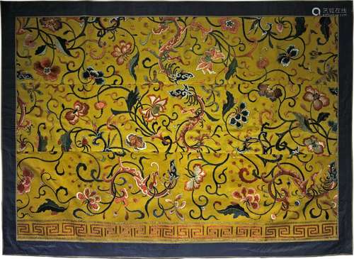 Yellow Ground Wool Embroidered Panel