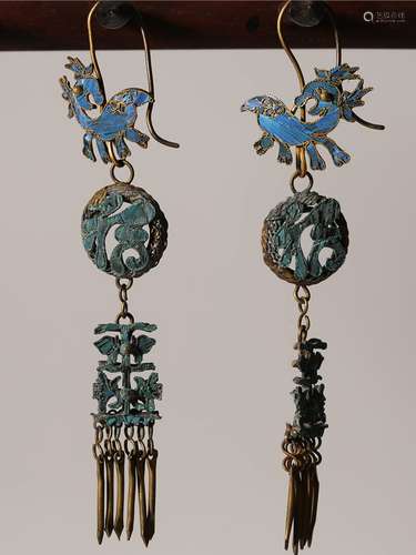 Pair Of Kingfisher And Silver Earrings