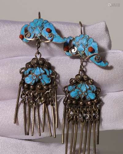 Pair Of Kingfisher And Silver Earrings