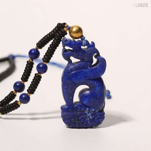 Carved Lapis Lazuli Dragon Pendant Necklace