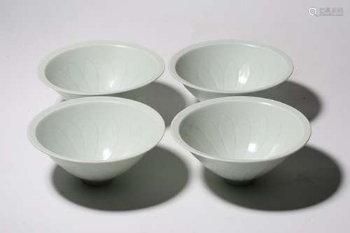 Four Conical Shaped Flower Petal Porcelain Bowls