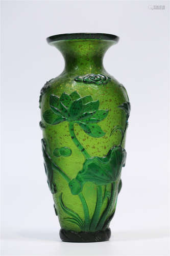 Green Glass Chrysanthemum Vase With Mark