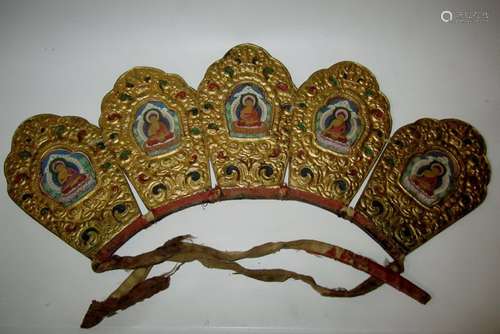 Tibetan 5 Leaf Foldable Crown Painted with Buddhas