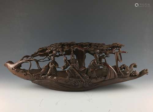 Bamboo Carving Of Scholars On Boat