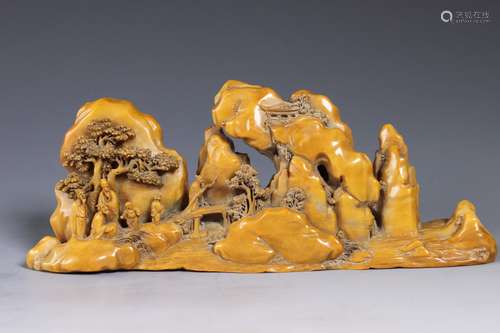 Carved Soapstone Mountain Scene