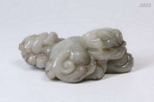 Carved Jade Of Two  Mythical Beasts