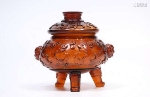 Glass Tripod Covered Censer With Mark