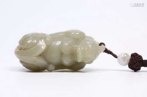 Carved White Jade Mythical Beast With Lanyard