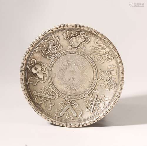 Engraved Silver Plate With Chinese Coin