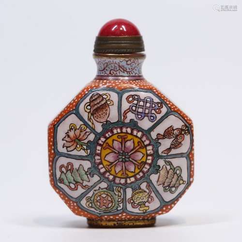 Cloisonne Octogonal Snuff Bottle With Mark