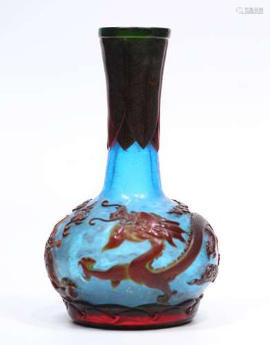 Blue And Red Glass Flying Dragon Vase With Mark