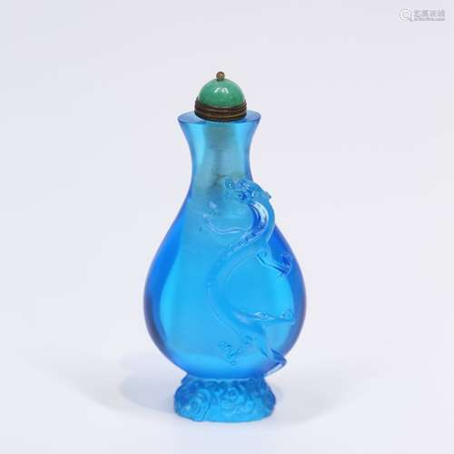 Blue Glass Snuff Bottle With Dragon