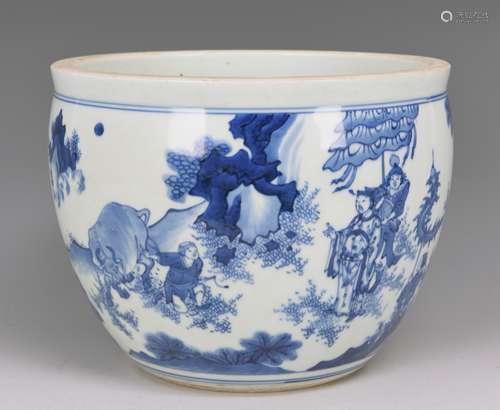 Blue And White 'Figural' Porcelain Jardiniere