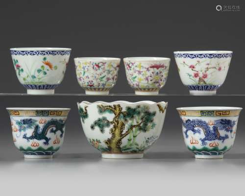 A group of seven Chinese famille rose cups