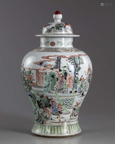 A Chinese famille verte vase with cover
