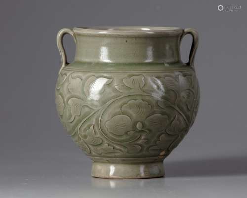 A Chinese Yaozhou-style celadon glazed jar