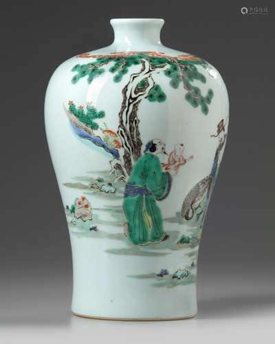 A Chinese famille verte 'Three Star Gods' meiping vase