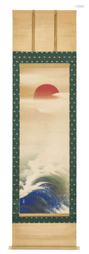 A Japanese hanging scroll (kakejiku) with a polychrome painting