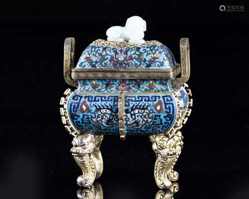 A Chinese cloisonné censer with cover