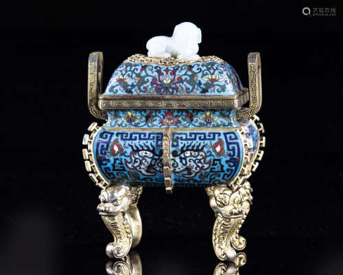 A Chinese cloisonné censer with cover