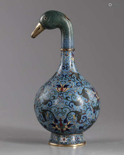 A Chinese cloisonné enamel duck-head bottle vase