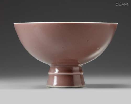 A Chinese peachbloom-glazed stem bowl