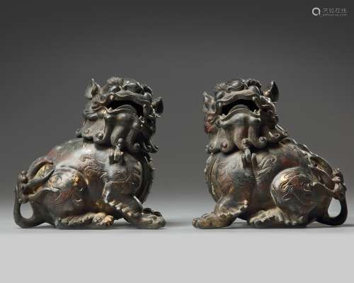 Two Chinese bronze figures of a fu lion