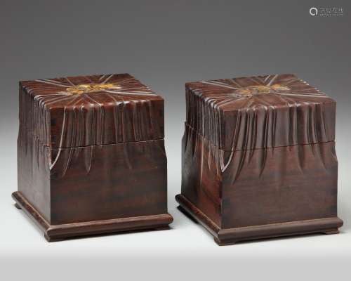 A pair of Chinese hongmu boxes and covers
