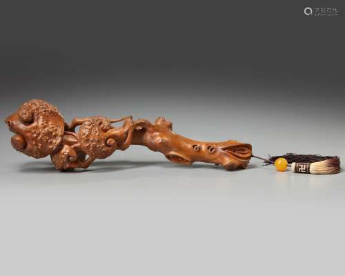 A Chinese carved boxwood ruyi sceptre