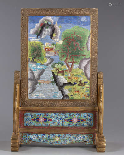 A Chinese cloisonné table screen