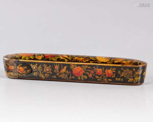 A Qajar lacquer paper mâché pen case