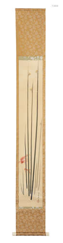 A Japanese Hanging scroll (kakejiku) with a polychrome lacquer-painting