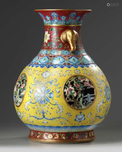 A large Chinese famille rose 'floral' revolving vase