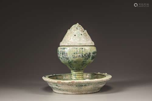 A Chinese green-glazed 'hill' incense burner, boshanlu