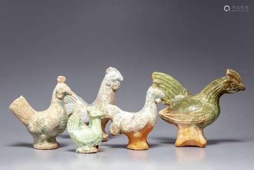 Five Chinese pottery models of cockerels