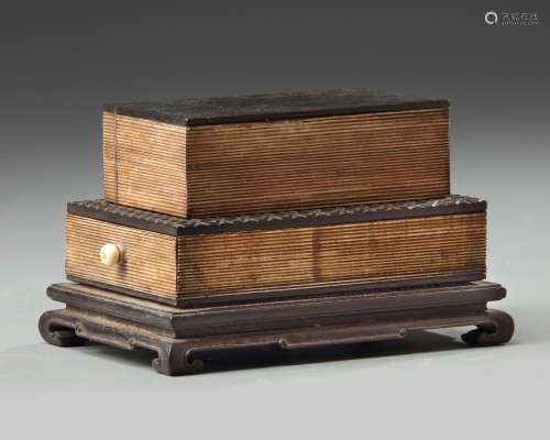 A Chinese bone-inlaid hongmu book-shaped box