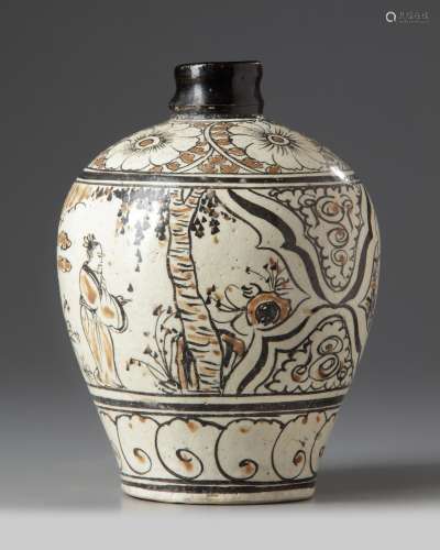 A Chinese black and white glazed vase